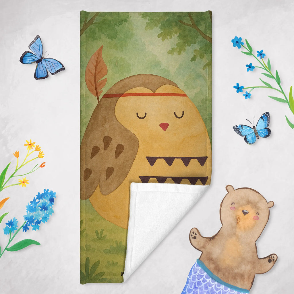 Badehandtuch Eule Federschmuck Design Duschtuch, Badetuch, Strandtuch, Saunatuch, Kinder Handtuch, Eule, Eule Deko, Owl, Das Leben ist ein Abenteuer, Reisespruch, Federschmuck, Dekoration