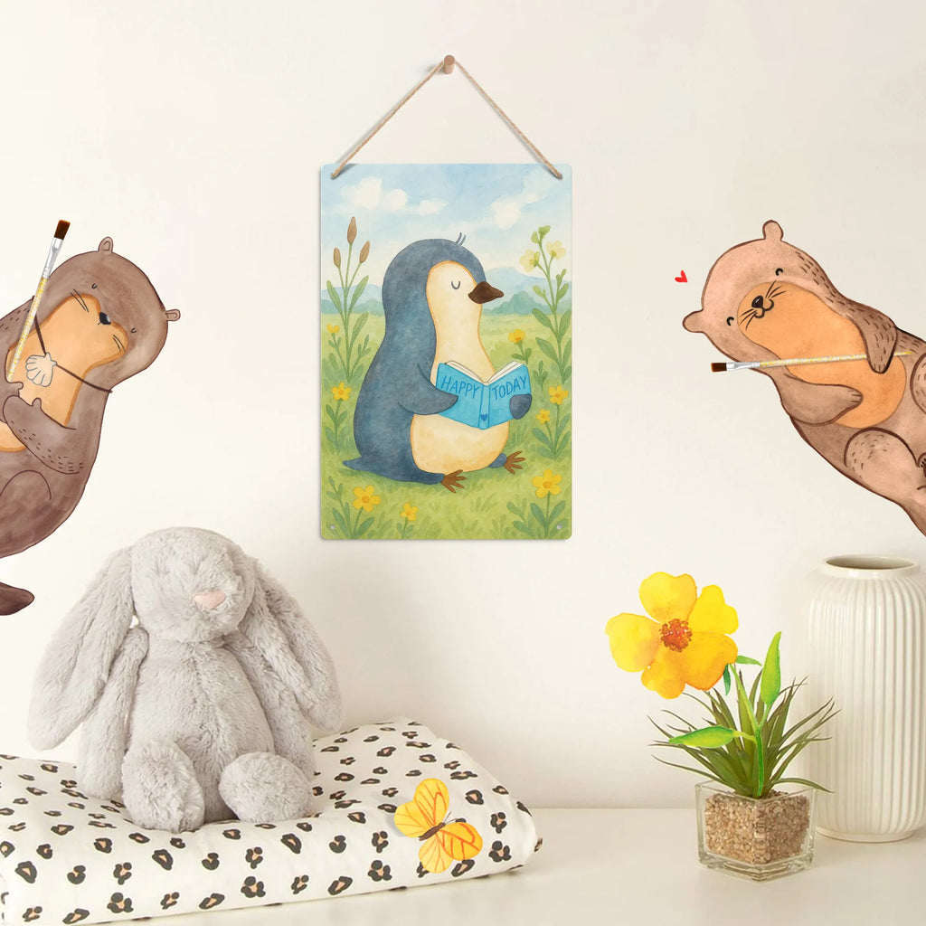 Metalowy szyld do malowania po numerach pingwin książka Design Pinguin