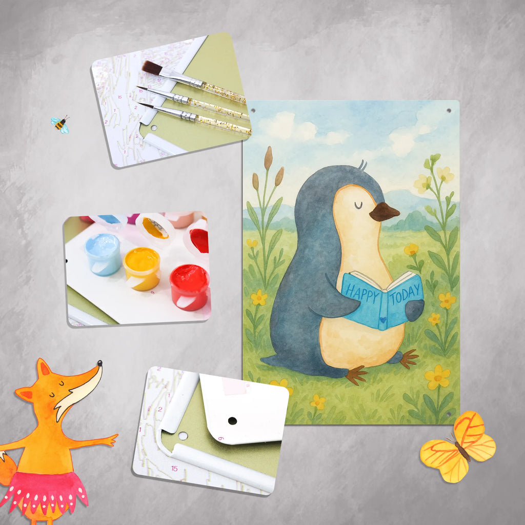 Metalowy szyld do malowania po numerach pingwin książka Design Pinguin