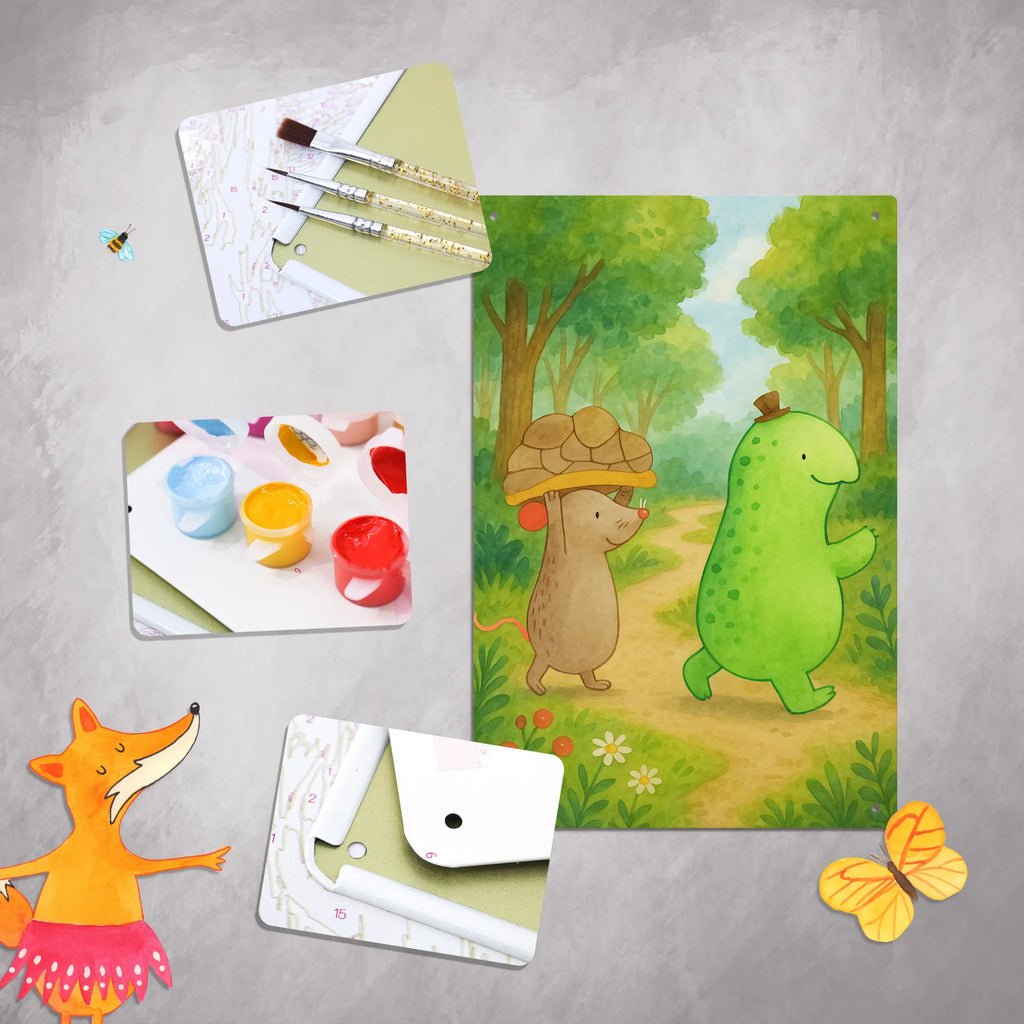 Paint by Numbers Metal Sign tortoise Mouse Design turtle, tortoise, reptile, ancient creature, cute, sweet, gift, gift ideas, birthday gift, illustrated, funny, turtle gift items, funny turtle gifts, pet turtles, mom, best friend, sister or daughter, turtle lover, friends, mouse, best friends, girlfriends