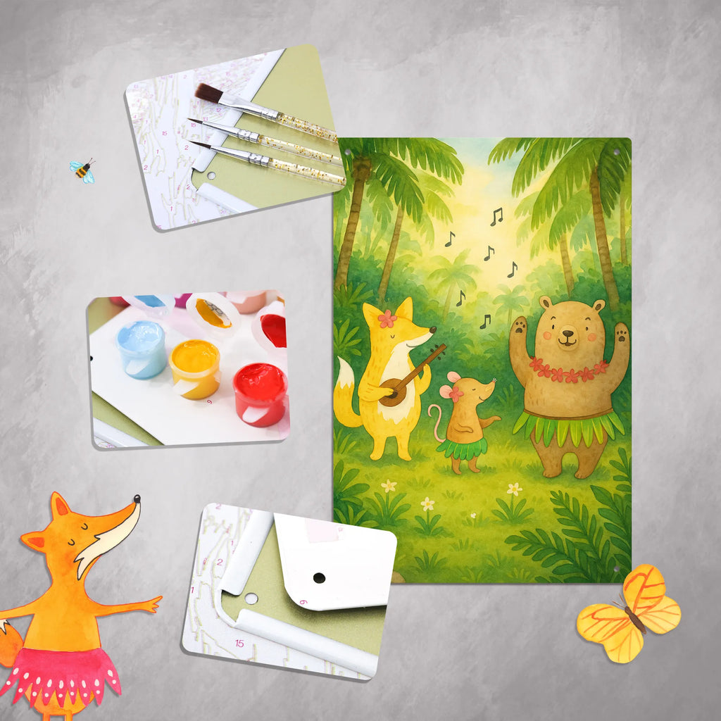 Paint by Numbers Metal Sign forest animals Aloha Design small animals, cute, funny, cute animal motives, hand drawn, small world, funny sayings, good mood, happy, gifts, gift ideas, special gifts, animal lover, card, hedgehog, forest animals, aloha, rabbit, forest, music, life, laughter, bear, dancing