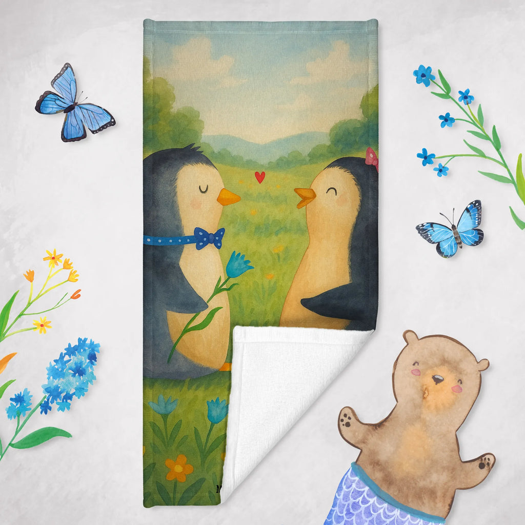 Badehandtuch Pinguin Pärchen Design Duschtuch, Badetuch, Strandtuch, Saunatuch, Kinder Handtuch, Pinguin, Pinguine, Liebe, Liebespaar, Liebesbeweis, Liebesgeschenk, Verlobung, Jahrestag, Hochzeitstag, Hochzeit, Hochzeitsgeschenk, große Liebe, Traumpaar