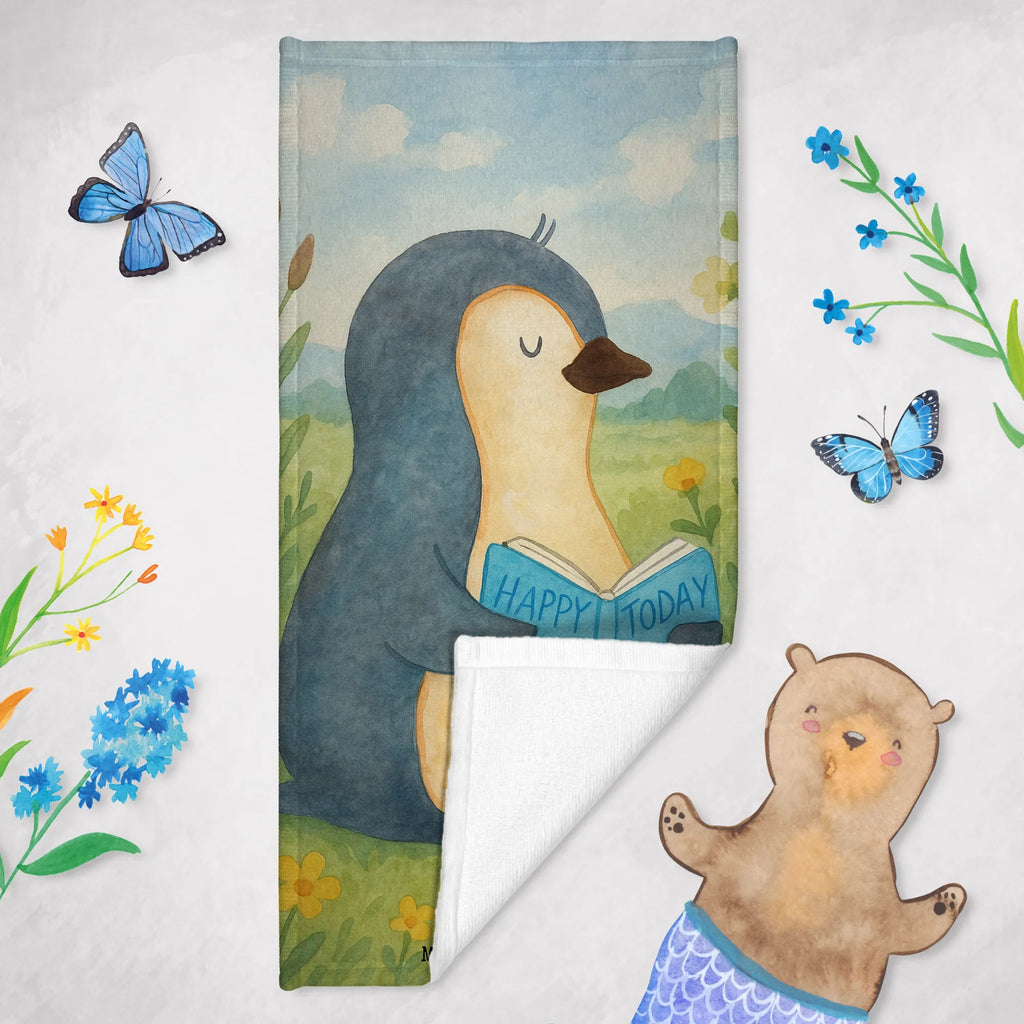 Badehandtuch Pinguin Buch Design Duschtuch, Badetuch, Strandtuch, Saunatuch, Kinder Handtuch, Pinguin, Pinguine, Buch, Lesen, Bücherwurm, Nichtstun, Faulenzen, Ferien, Urlaub, Freizeit