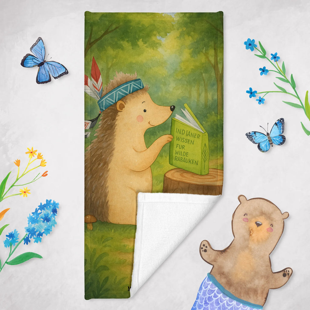 70 x 140 ręcznik jeż Ozdoba z piór Design Duschtuch, Badetuch, Strandtuch, Saunatuch, Kinder Handtuch, Waldtiere, Tiere, Igel, Indianer, Abenteuer, Lagerfeuer, Camping