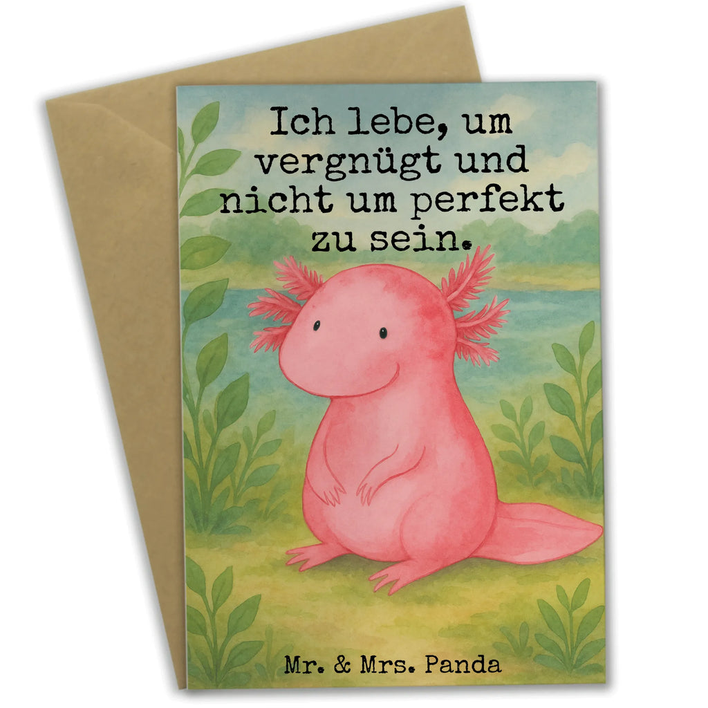 Grußkarte Axolotl Niedlich Design Grußkarte, Klappkarte, Einladungskarte, Glückwunschkarte, Hochzeitskarte, Geburtstagskarte, Karte, Ansichtskarten, Axolotl, Molch, Axolot, vergnügt, fröhlich, zufrieden, Lebensstil, Weisheit, Lebensweisheit, Liebe, Freundin
