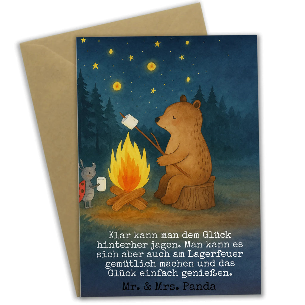 Grußkarte Bär & Marienkäfer Lagerfeuer Design Grußkarte, Klappkarte, Einladungskarte, Glückwunschkarte, Hochzeitskarte, Geburtstagskarte, Karte, Ansichtskarten, Bär, Teddy, Teddybär, Lagerfeuer