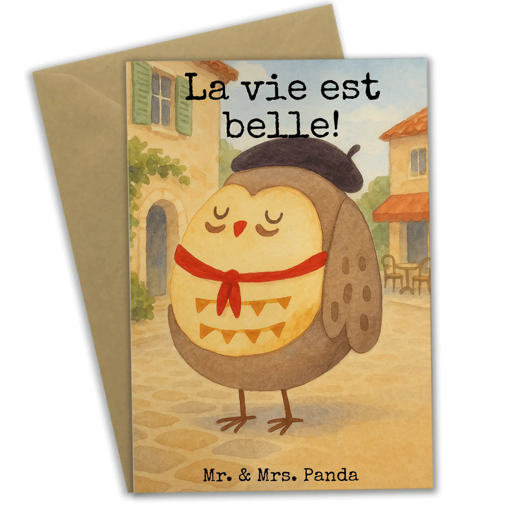 Grußkarte Eule Frankreich Design Grußkarte, Klappkarte, Einladungskarte, Glückwunschkarte, Hochzeitskarte, Geburtstagskarte, Karte, Ansichtskarten, Eule, Eulen, Eule Deko, Owl, hibou, La vie est belle, das Leben ist schön, Spruch schön, Spruch Französisch, Frankreich