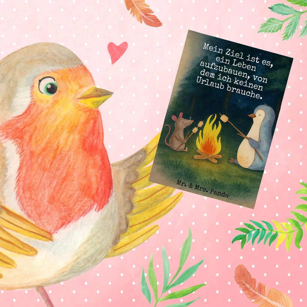 Greetings card Penguin campfire Design Grußkarte, Klappkarte, Einladungskarte, Glückwunschkarte, Hochzeitskarte, Geburtstagskarte, Karte, Ansichtskarten, Pinguin, Maus, Pinguine, Lagerfeuer, Leben, Arbeit, Job, Motivation, Büro, Büroalltag, Lebensspruch, Lebensmotivation, Neustart, Liebe, grillen, Feuer, Marshmallows