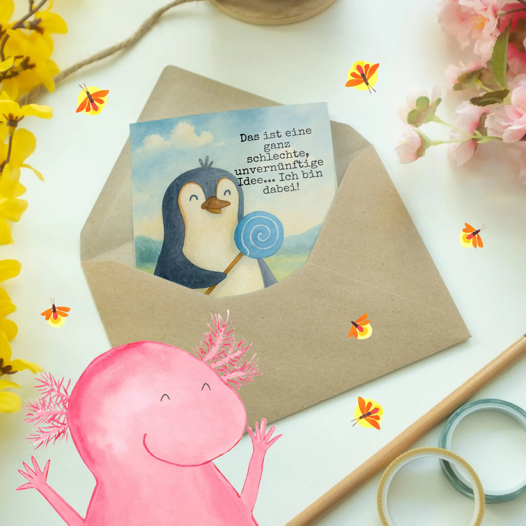 Grußkarte Pinguin Lolli Design Grußkarte, Klappkarte, Einladungskarte, Glückwunschkarte, Hochzeitskarte, Geburtstagskarte, Karte, Ansichtskarten, Pinguin, Pinguine, Lolli, Süßigkeiten, Blödsinn, Spruch, Rebell, Gauner, Ganove, Rabauke