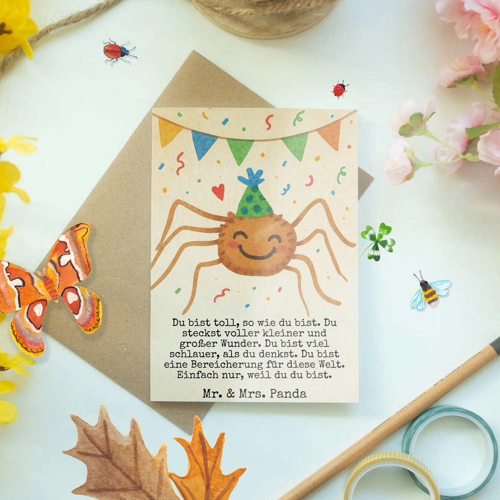 Grußkarte Spinne Agathe Party Design Grußkarte, Klappkarte, Einladungskarte, Glückwunschkarte, Hochzeitskarte, Geburtstagskarte, Karte, Ansichtskarten, Spinne Agathe, Spinne, Agathe, Videos, Merchandise, Selbstliebe, Wunder, Motivation, Glück