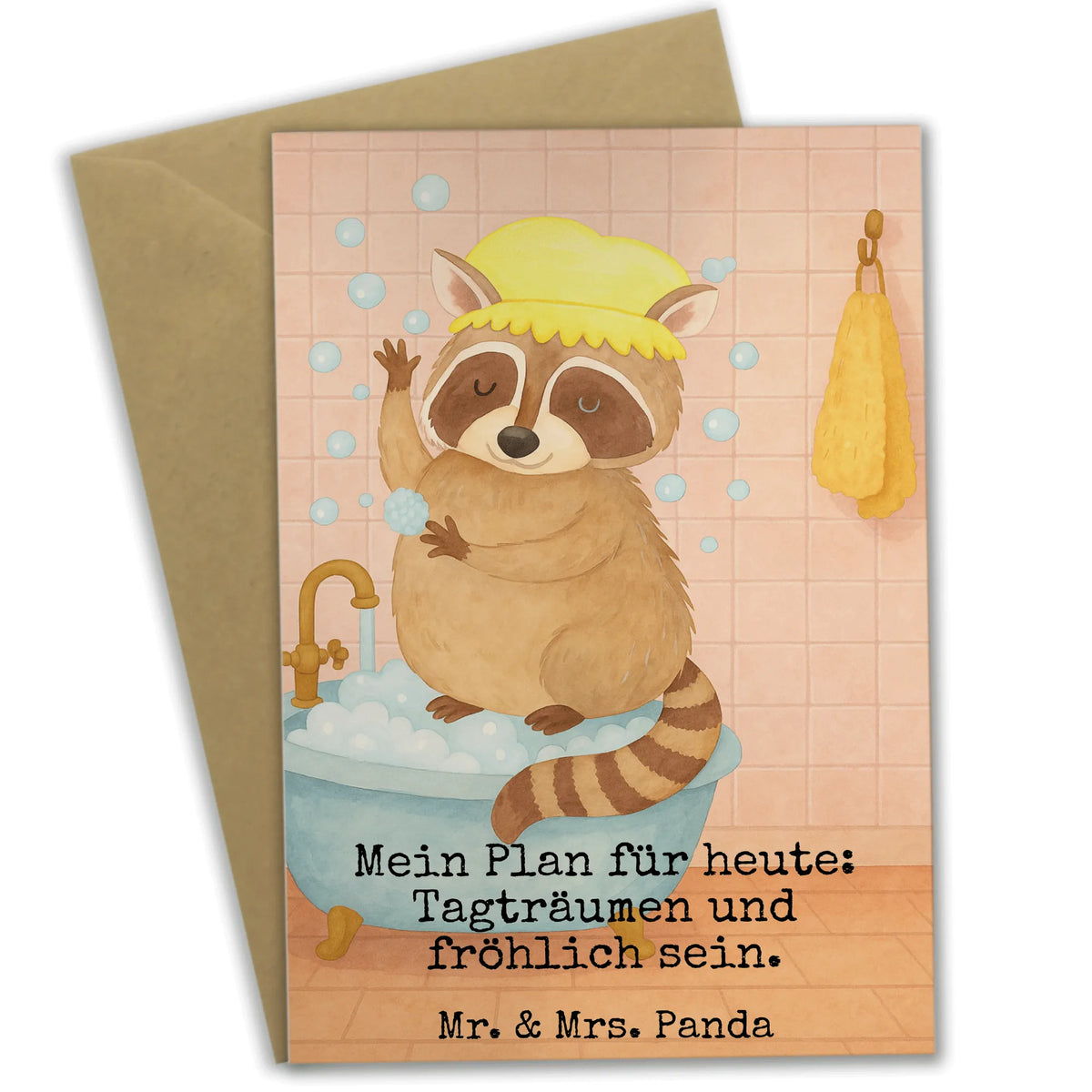 Greetings card Raccoon Design card, gift ideas, gifts, small animals, cute, cute animal motives, hand drawn, funny sayings, good mood, special gifts, animal lover, soap bubbles, wash, raccoon, daydreaming