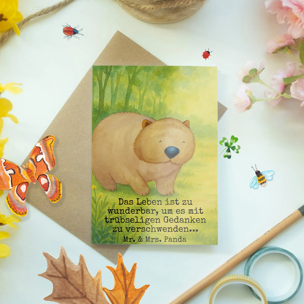 Greetings card Wombat Design Grußkarte, Klappkarte, Einladungskarte, Glückwunschkarte, Hochzeitskarte, Geburtstagskarte, Karte, Ansichtskarten, Tiermotive, Gute Laune, lustige Sprüche, Tiere, Wombat, Das Leben ist schön, Motivation, Spruch, Australien