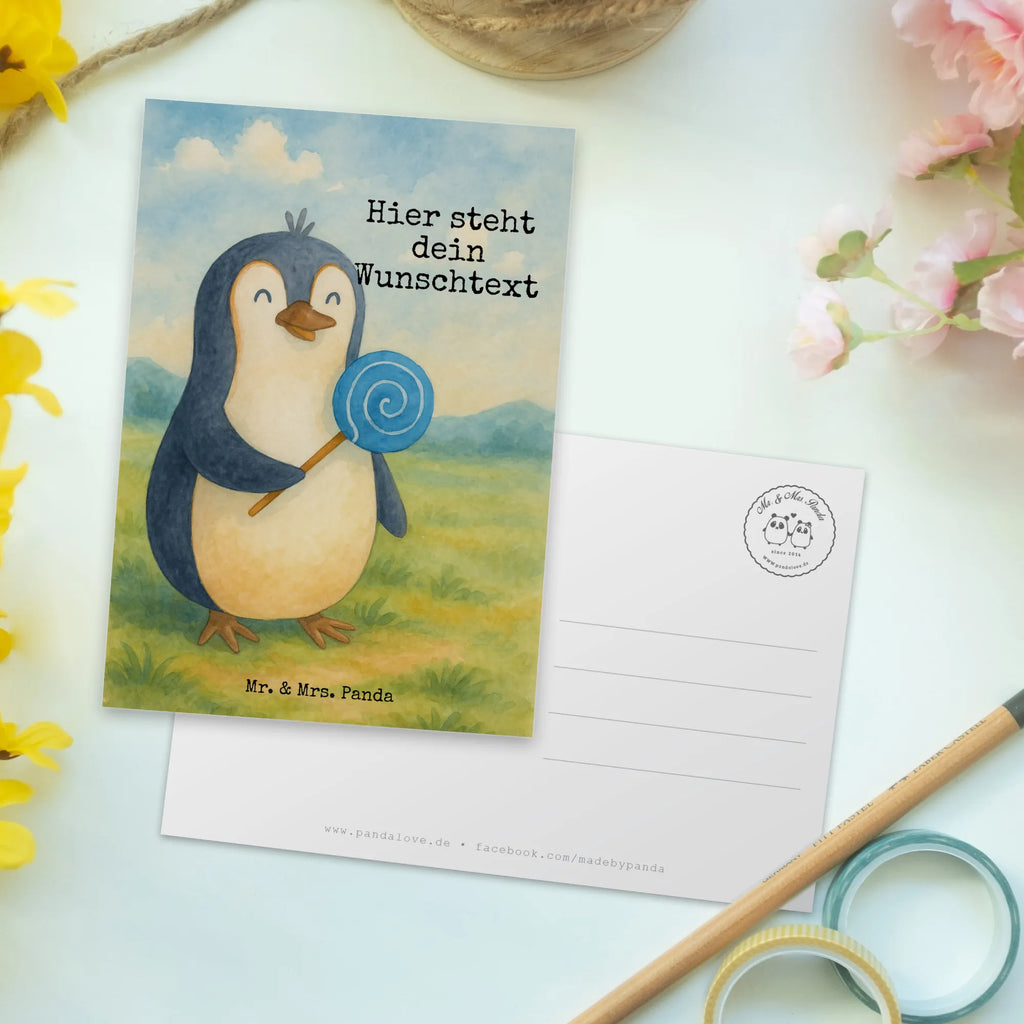 Personalised postcard Penguin lollipop Design Postkarte mit Namen, Karte mit Namen, Geschenkkarte mit Wunschtext, Grußkarte mit Namen, Geschenkkarte mit Namen, Grußkarte mit Wunschtext, Ansichtskarte mit Wunschtext, Einladung mit Wunschtext, Postkarte personalisierbar, Postkarte mit Wunschtext, Postkarte bedrucken, Ansichtskarte mit Namen, Einladung mit Namen, Karte mit Wunschtext, Pinguin, Lolli, Rebell, Rabauke, Süßigkeiten, Gauner, Pinguine, Spruch, Blödsinn, Ganove