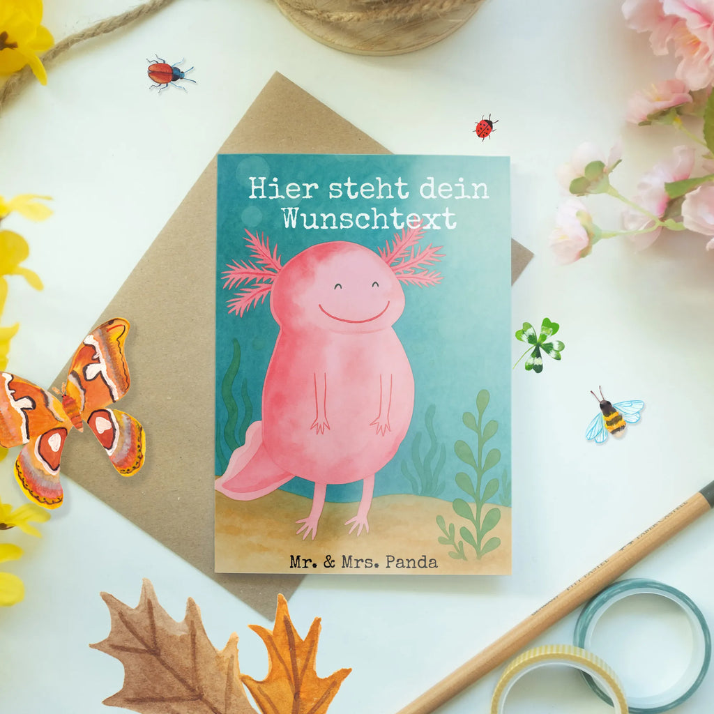 Personalisierte Grußkarte Axolotl Glücklich Design Grußkarte selbst gestalten, Grußkarte mit Namen, Personalisierte Einladungskarte, Personalisierte Grußkarte, Grußkarten personalisiert, Personalisierte Glückwunschkarte, Grußkarte mit persönlichen Nachrichten, Personalisierte Hochzeitskarte, Grußkarte als Geldgeschenk, Personalisierte Karte, Personalisierte Geburtstagskarte, Grußkarte selber drucken, Personalisiertere Klappkarte, Axolotl, Molch, Motivation, Lurche, Axolot, gute Laune, Schwanzlurch, Lurch