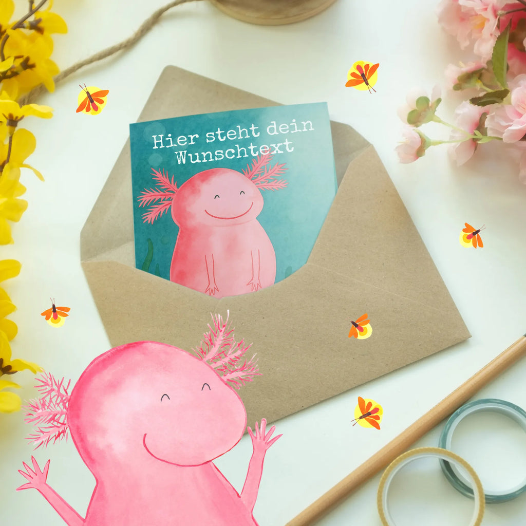 Personalisierte Grußkarte Axolotl Glücklich Design Grußkarte selbst gestalten, Grußkarte mit Namen, Personalisierte Einladungskarte, Personalisierte Grußkarte, Grußkarten personalisiert, Personalisierte Glückwunschkarte, Grußkarte mit persönlichen Nachrichten, Personalisierte Hochzeitskarte, Grußkarte als Geldgeschenk, Personalisierte Karte, Personalisierte Geburtstagskarte, Grußkarte selber drucken, Personalisiertere Klappkarte, Axolotl, Molch, Motivation, Lurche, Axolot, gute Laune, Schwanzlurch, Lurch