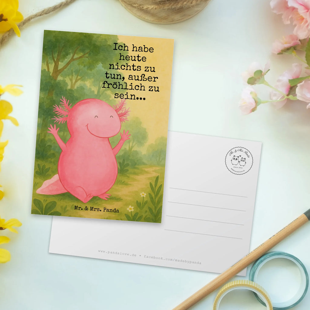 Postkarte Axolotl Hurra Design Postkarte, Karte, Geschenkkarte, Grußkarte, Einladung, Ansichtskarte, Geburtstagskarte, Einladungskarte, Dankeskarte, Ansichtskarten, Einladung Geburtstag, Einladungskarten Geburtstag, Axolotl, Molch, Axolot, Schwanzlurch, Lurch, Lurche, fröhlich, Spaß, Freude, Motivation, Zufriedenheit
