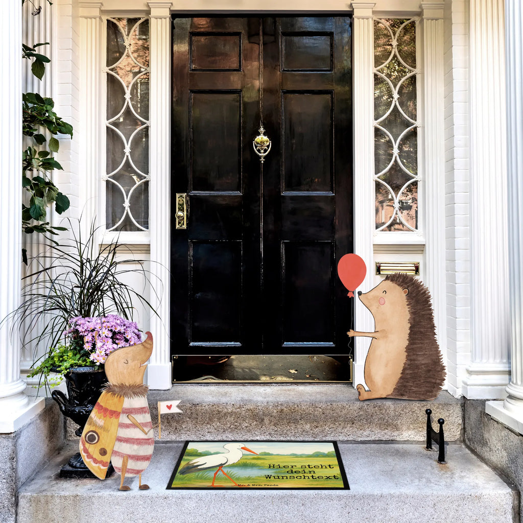 Spersonalizowana wycieraczka Bocian Design Personalisiert, Fußmatte bedrucken, Haustürmatte personalisiert, Namensfussmatte, Fußmatte mit Namen, Personalisierte Fußmatte, Personalisieruung, Türvorleger personalisiert, Wunschnamen, Türvorleger mit Namen, Bedrucken, Tiermotive, Gute Laune, lustige Sprüche, Tiere, Schwangerschaft, Geburt, Mütter, Mutter werden, Storch, Störche, Baby, Schwanger, Mutter, Babybauch