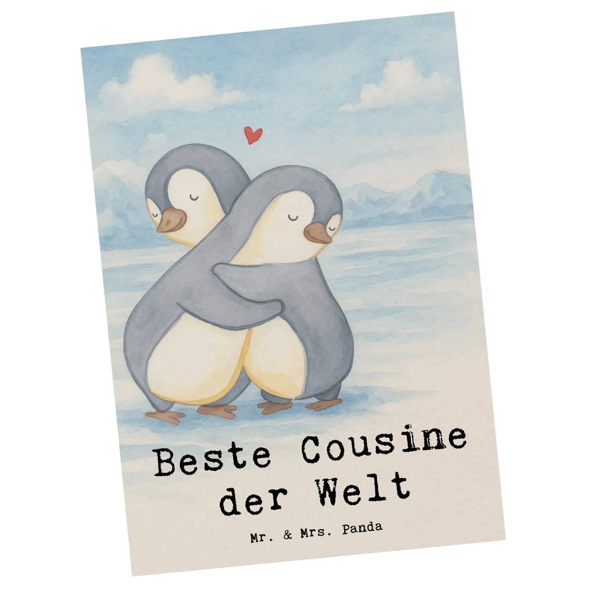 Postkarte Pinguin Beste Cousine der Welt Design Postkarte, kunstkarte, Grußkarte, Fotokarte, Motivkarte, Ansichtskarte, Ansichtskarten, einzelkarte, Postkarten, Designkarte, Kunstkarten, bildkarte, spruchkarte, Geschenkidee, Geschenk, Schenken, Mitbringsel, Geburtstag, Geburtstagsgeschenk, für, Danke, Dankeschön, Bedanken, Freude machen, Geschenktipp, Familie, Cousine, Tochter von Onkel, Verwandtschaft, Cousin, Cousinchen, Kousine, Kusine, Tochter von Tante