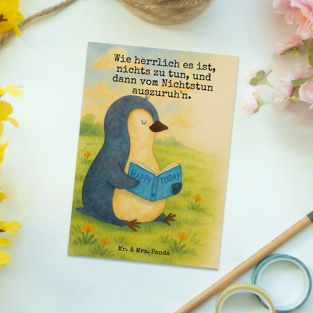 Postcard Penguin A book Design North Pole, Penguins, holidays, book, reading, bookworm, lazing around, vacation, doing nothing, leisure, penguins