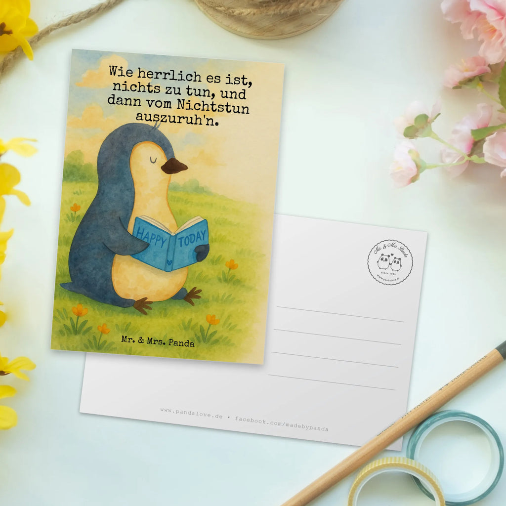 Postcard Penguin A book Design North Pole, Penguins, holidays, book, reading, bookworm, lazing around, vacation, doing nothing, leisure, penguins