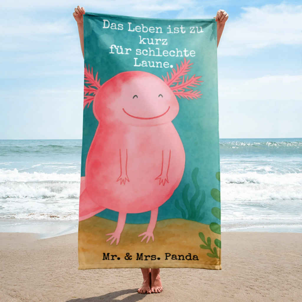 XL Badehandtuch Axolotl Glücklich Design Handtuch, Badetuch, Duschtuch, Strandtuch, Saunatuch, Axolotl, Molch, Axolot, Schwanzlurch, Lurch, Lurche, Motivation, gute Laune