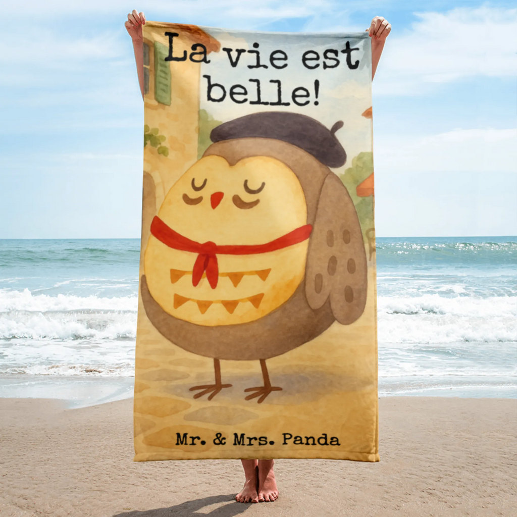 XL Badehandtuch Eule Frankreich Design Handtuch, Badetuch, Duschtuch, Strandtuch, Saunatuch, Eule, Eulen, Eule Deko, Owl, hibou, La vie est belle, das Leben ist schön, Spruch schön, Spruch Französisch, Frankreich