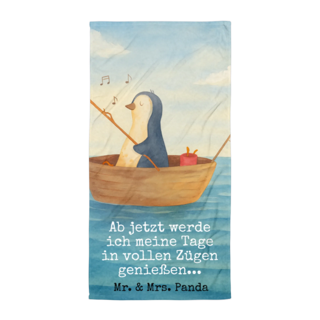XL Badehandtuch Pinguin Angelboot Design Handtuch, Badetuch, Duschtuch, Strandtuch, Saunatuch, Pinguin, Pinguine, Angeln, Boot, Angelboot, Lebenslust, Leben, genießen, Motivation, Neustart, Neuanfang, Trennung, Scheidung, Geschenkidee Liebeskummer