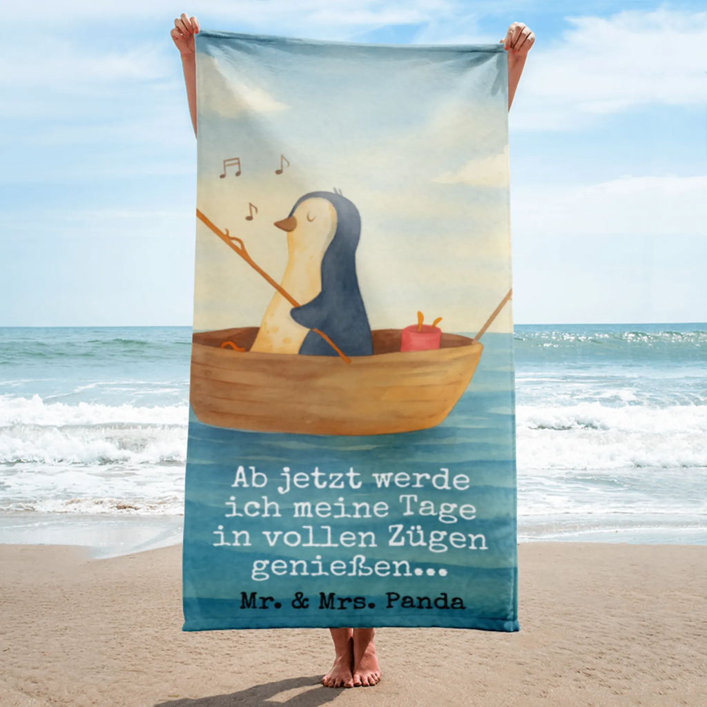 XL Badehandtuch Pinguin Angelboot Design Handtuch, Badetuch, Duschtuch, Strandtuch, Saunatuch, Pinguin, Pinguine, Angeln, Boot, Angelboot, Lebenslust, Leben, genießen, Motivation, Neustart, Neuanfang, Trennung, Scheidung, Geschenkidee Liebeskummer