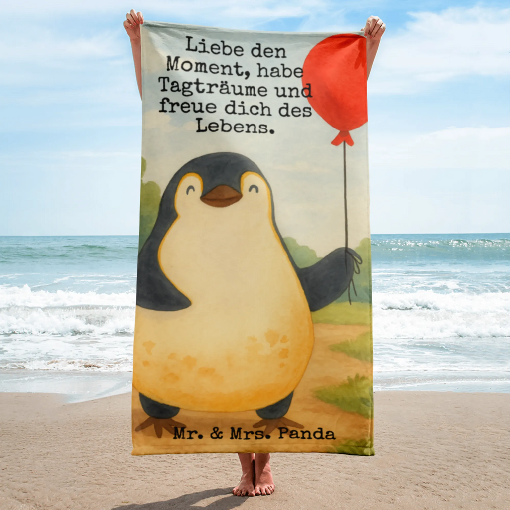 XL Badehandtuch Pinguin Luftballon Design Handtuch, Badetuch, Duschtuch, Strandtuch, Saunatuch, Pinguin, Pinguine, Luftballon, Tagträume, Lebenslust, Geschenk Freundin, Geschenkidee, beste Freundin, Motivation, Neustart, neues Leben, Liebe, Glück