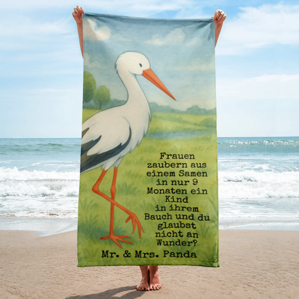 XL Badehandtuch Storch Design Handtuch, Badetuch, Duschtuch, Strandtuch, Saunatuch, Tiermotive, Gute Laune, lustige Sprüche, Tiere, Storch, Störche, Schwangerschaft, Geburt, Mutter, Mütter, Mutter werden, Schwanger, Babybauch, Baby