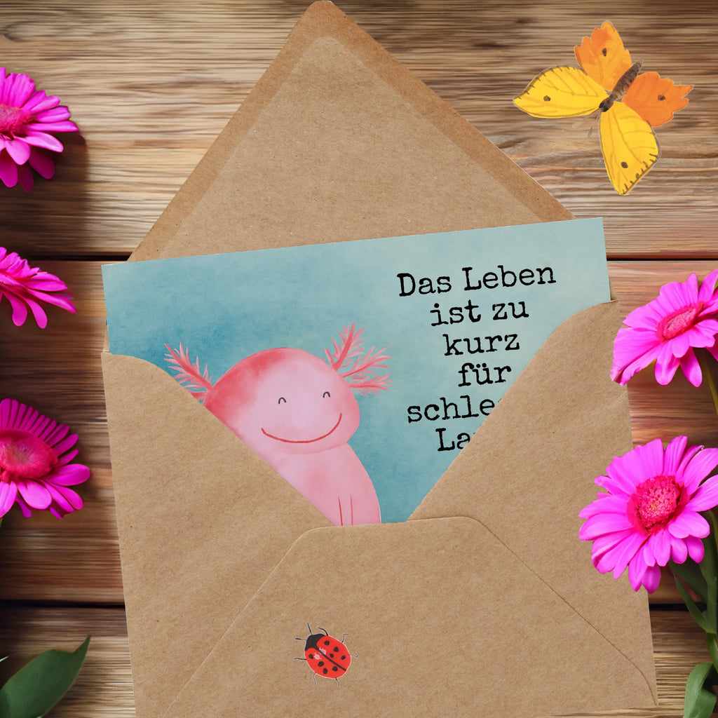 Deluxe Karte Axolotl Glücklich Design Karte, Grußkarte, Klappkarte, Einladungskarte, Glückwunschkarte, Hochzeitskarte, Geburtstagskarte, Hochwertige Grußkarte, Hochwertige Klappkarte, Axolotl, Molch, Axolot, Schwanzlurch, Lurch, Lurche, Motivation, gute Laune