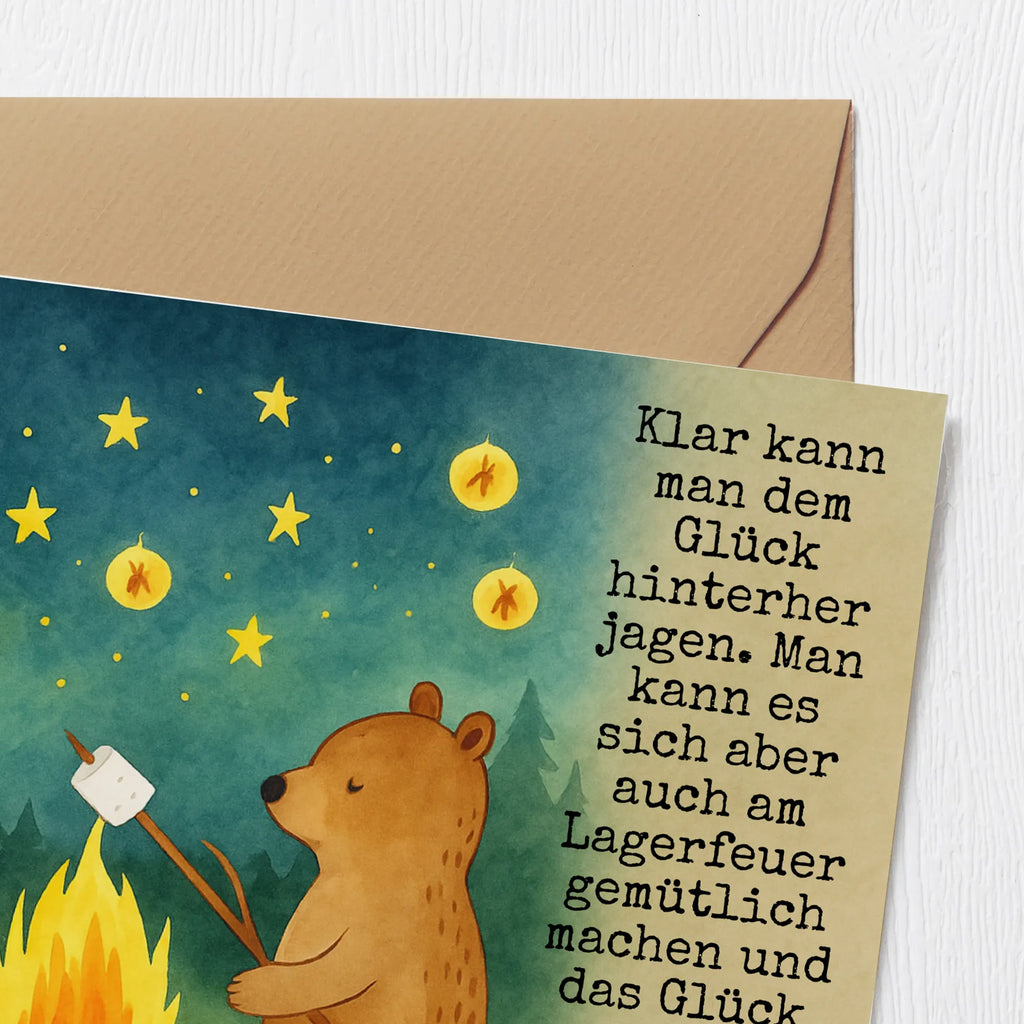 Deluxe Karte Bär & Marienkäfer Lagerfeuer Design Karte, Grußkarte, Klappkarte, Einladungskarte, Glückwunschkarte, Hochzeitskarte, Geburtstagskarte, Hochwertige Grußkarte, Hochwertige Klappkarte, Bär, Teddy, Teddybär, Lagerfeuer