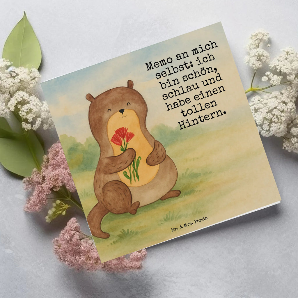 Deluxe Karte Otter Blumenstrauß Design Karte, Grußkarte, Klappkarte, Einladungskarte, Glückwunschkarte, Hochzeitskarte, Geburtstagskarte, Hochwertige Grußkarte, Hochwertige Klappkarte, Otter, Fischotter, Seeotter, Otter Seeotter See Otter