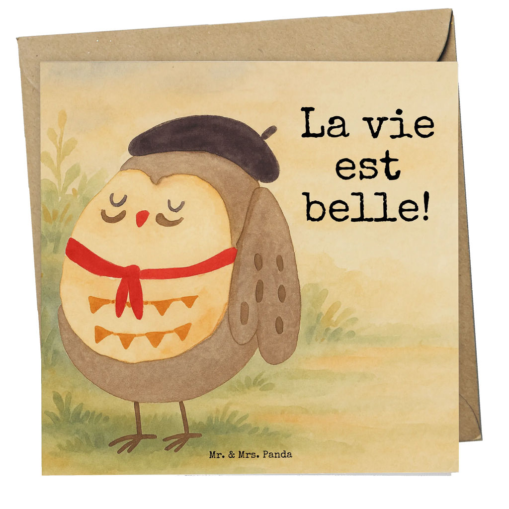 Deluxe Karte Eule Frankreich Design Karte, Grußkarte, Klappkarte, Einladungskarte, Glückwunschkarte, Hochzeitskarte, Geburtstagskarte, Hochwertige Grußkarte, Hochwertige Klappkarte, Eule, Eulen, Eule Deko, Owl, hibou, La vie est belle, das Leben ist schön, Spruch schön, Spruch Französisch, Frankreich