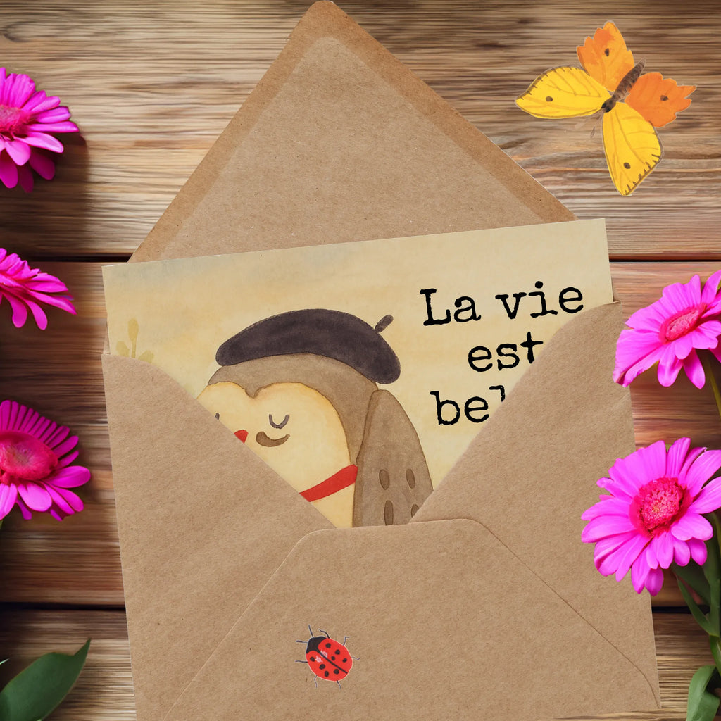 Deluxe Karte Eule Frankreich Design Karte, Grußkarte, Klappkarte, Einladungskarte, Glückwunschkarte, Hochzeitskarte, Geburtstagskarte, Hochwertige Grußkarte, Hochwertige Klappkarte, Eule, Eulen, Eule Deko, Owl, hibou, La vie est belle, das Leben ist schön, Spruch schön, Spruch Französisch, Frankreich