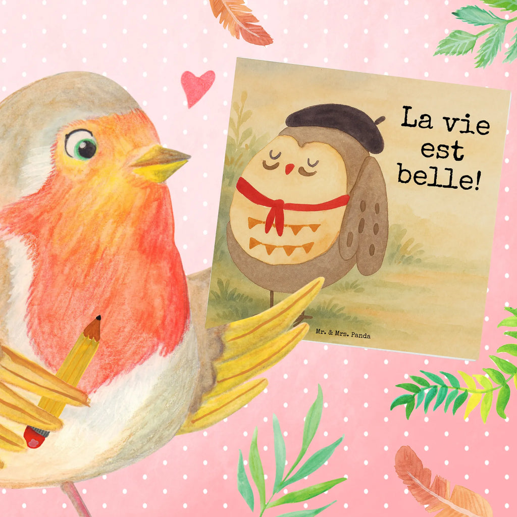 Deluxe Karte Eule Frankreich Design Karte, Grußkarte, Klappkarte, Einladungskarte, Glückwunschkarte, Hochzeitskarte, Geburtstagskarte, Hochwertige Grußkarte, Hochwertige Klappkarte, Eule, Eulen, Eule Deko, Owl, hibou, La vie est belle, das Leben ist schön, Spruch schön, Spruch Französisch, Frankreich