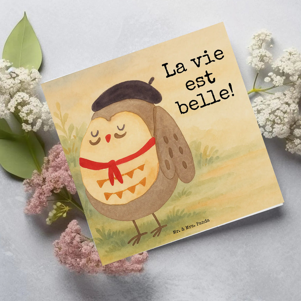 Deluxe Karte Eule Frankreich Design Karte, Grußkarte, Klappkarte, Einladungskarte, Glückwunschkarte, Hochzeitskarte, Geburtstagskarte, Hochwertige Grußkarte, Hochwertige Klappkarte, Eule, Eulen, Eule Deko, Owl, hibou, La vie est belle, das Leben ist schön, Spruch schön, Spruch Französisch, Frankreich