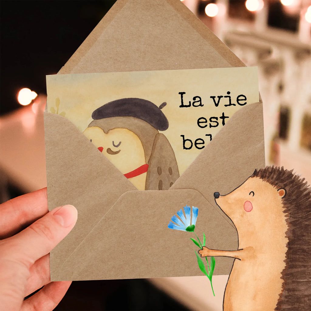 Deluxe Karte Eule Frankreich Design Karte, Grußkarte, Klappkarte, Einladungskarte, Glückwunschkarte, Hochzeitskarte, Geburtstagskarte, Hochwertige Grußkarte, Hochwertige Klappkarte, Eule, Eulen, Eule Deko, Owl, hibou, La vie est belle, das Leben ist schön, Spruch schön, Spruch Französisch, Frankreich