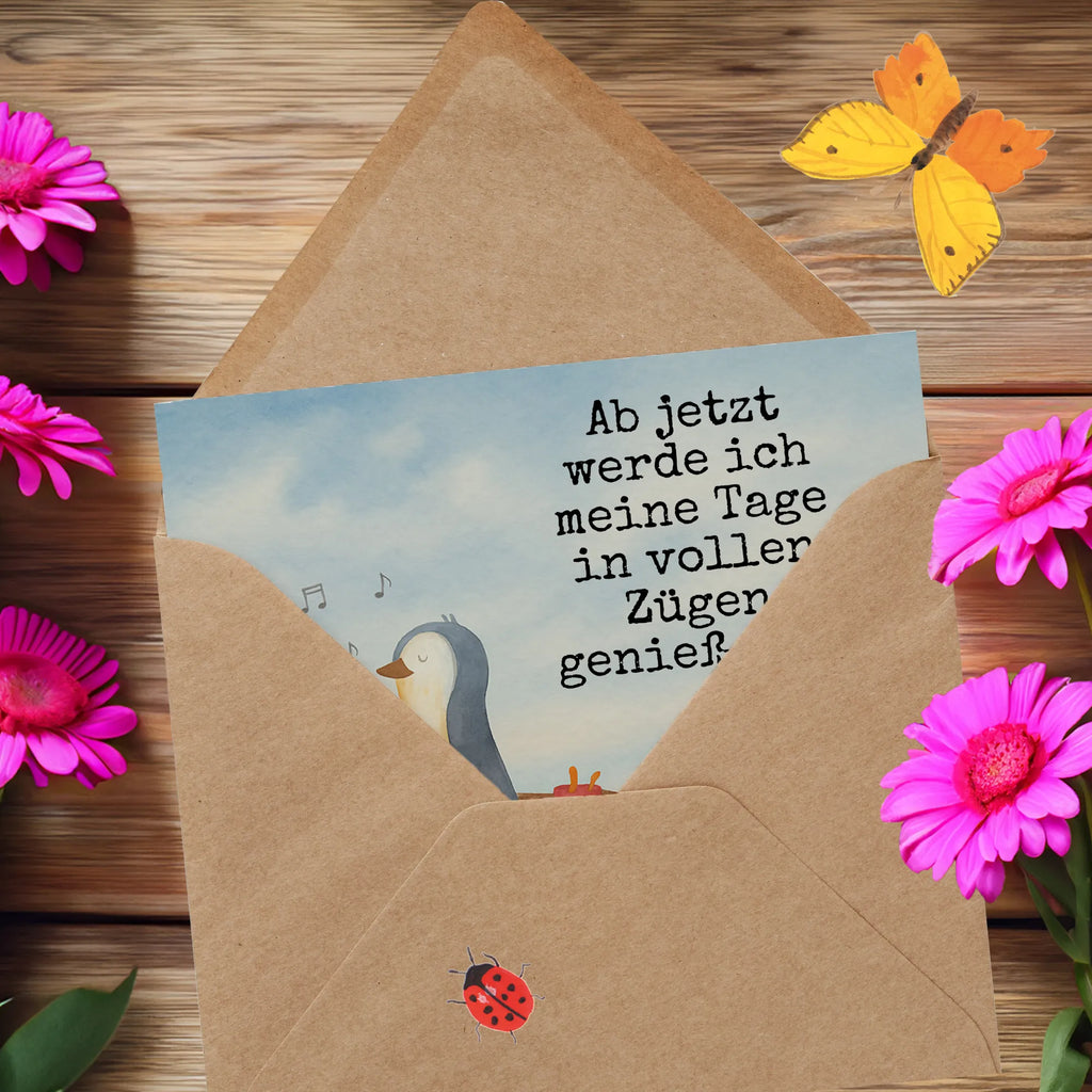 Deluxe Karte Pinguin Angelboot Design Karte, Grußkarte, Klappkarte, Einladungskarte, Glückwunschkarte, Hochzeitskarte, Geburtstagskarte, Hochwertige Grußkarte, Hochwertige Klappkarte, Pinguin, Pinguine, Angeln, Boot, Angelboot, Lebenslust, Leben, genießen, Motivation, Neustart, Neuanfang, Trennung, Scheidung, Geschenkidee Liebeskummer