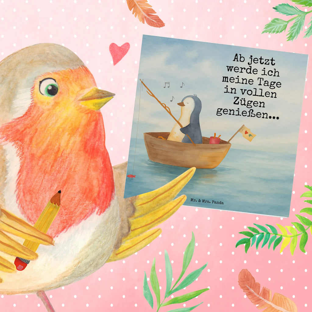 Deluxe Karte Pinguin Angelboot Design Karte, Grußkarte, Klappkarte, Einladungskarte, Glückwunschkarte, Hochzeitskarte, Geburtstagskarte, Hochwertige Grußkarte, Hochwertige Klappkarte, Pinguin, Pinguine, Angeln, Boot, Angelboot, Lebenslust, Leben, genießen, Motivation, Neustart, Neuanfang, Trennung, Scheidung, Geschenkidee Liebeskummer