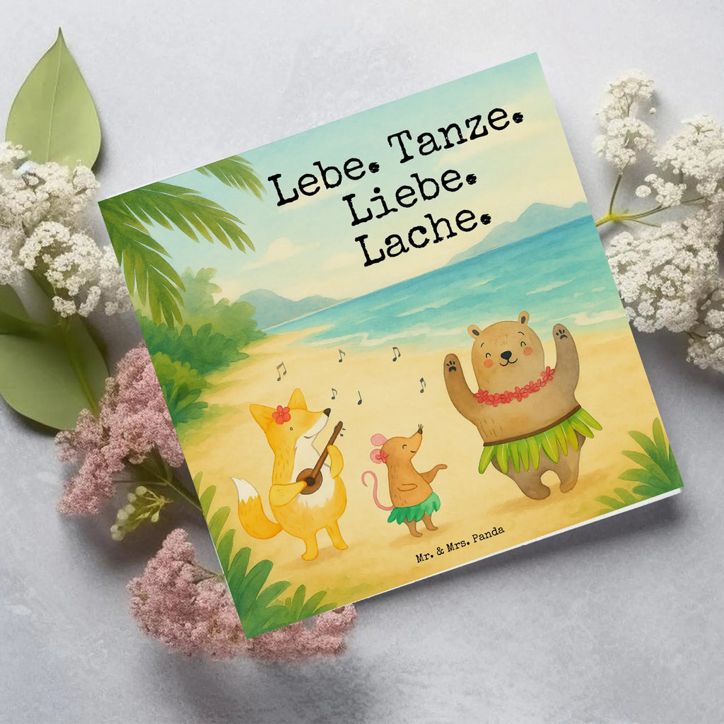 Deluxe Karte Waldtiere Aloha Design Karte, Grußkarte, Klappkarte, Einladungskarte, Glückwunschkarte, Hochzeitskarte, Geburtstagskarte, Hochwertige Grußkarte, Hochwertige Klappkarte, Tiermotive, Gute Laune, lustige Sprüche, Tiere, Wald, Waldtiere, Musik, Aloha, Bär, Hase, Igel, Tanzen, Leben, Lachen