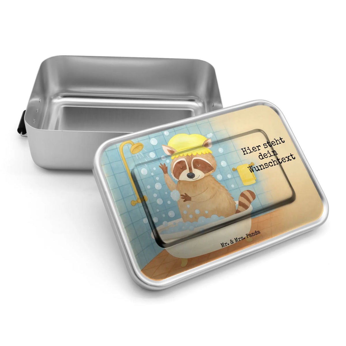 Personalized Metal Lunch Box Raccoon Design Brotbox, Geschenk mit Namen, Brotdose mit Namen, Brotbox mit Namen, Brotdose, Gute Laune, Lustige Sprüche, Tiere, Tiermotive, Plan, Waschbär, Seifenblasen, Tagträumen, Fröhlich, Waschen