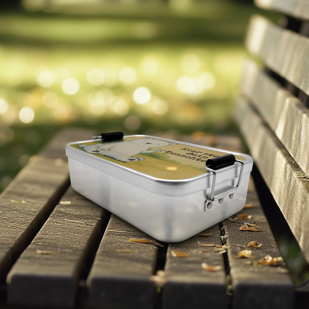 Personalized Metal Lunch Box Icebear Lazy Design Brotbox, Kindergarten, Uni, Brotdose, Brotbox mit Namen, Brotdose mit Namen, Geschenk mit Namen, Schule, Bär, Teddy, Teddybär, Arbeitsplatz, Homeoffice, Faul, Nordpol, Eisbär, Relaxen, Bürojob, Entspannen, Büro, Arbeit