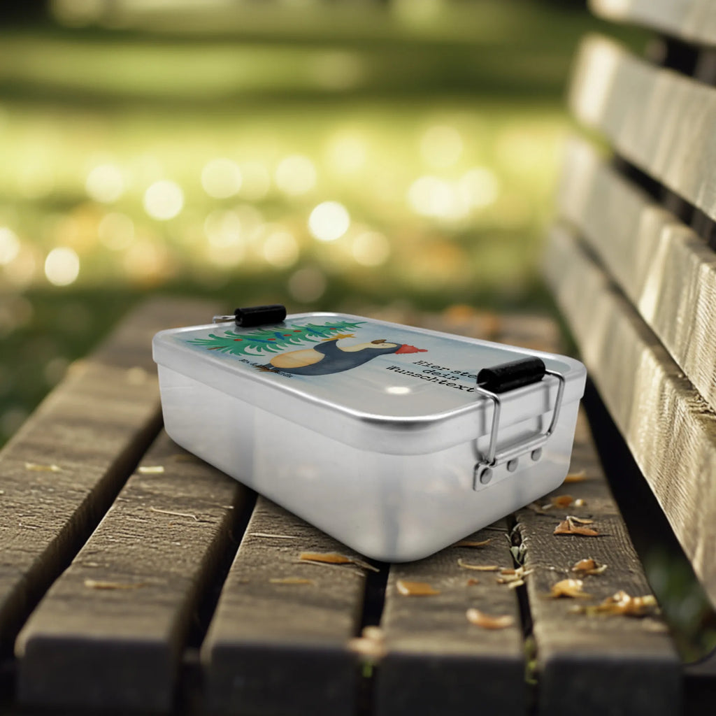 Spersonalizowany metalowy pojemnik na lunch Pingwin choinka Design Kindergarten, Brotdose, Brotbox, Uni, Brotbox mit Namen, Brotdose mit Namen, Geschenk mit Namen, Schule, Winter, Weihnachten, Weihnachtsdeko, Nikolaus, Advent, Heiligabend, Wintermotiv, Pinguin