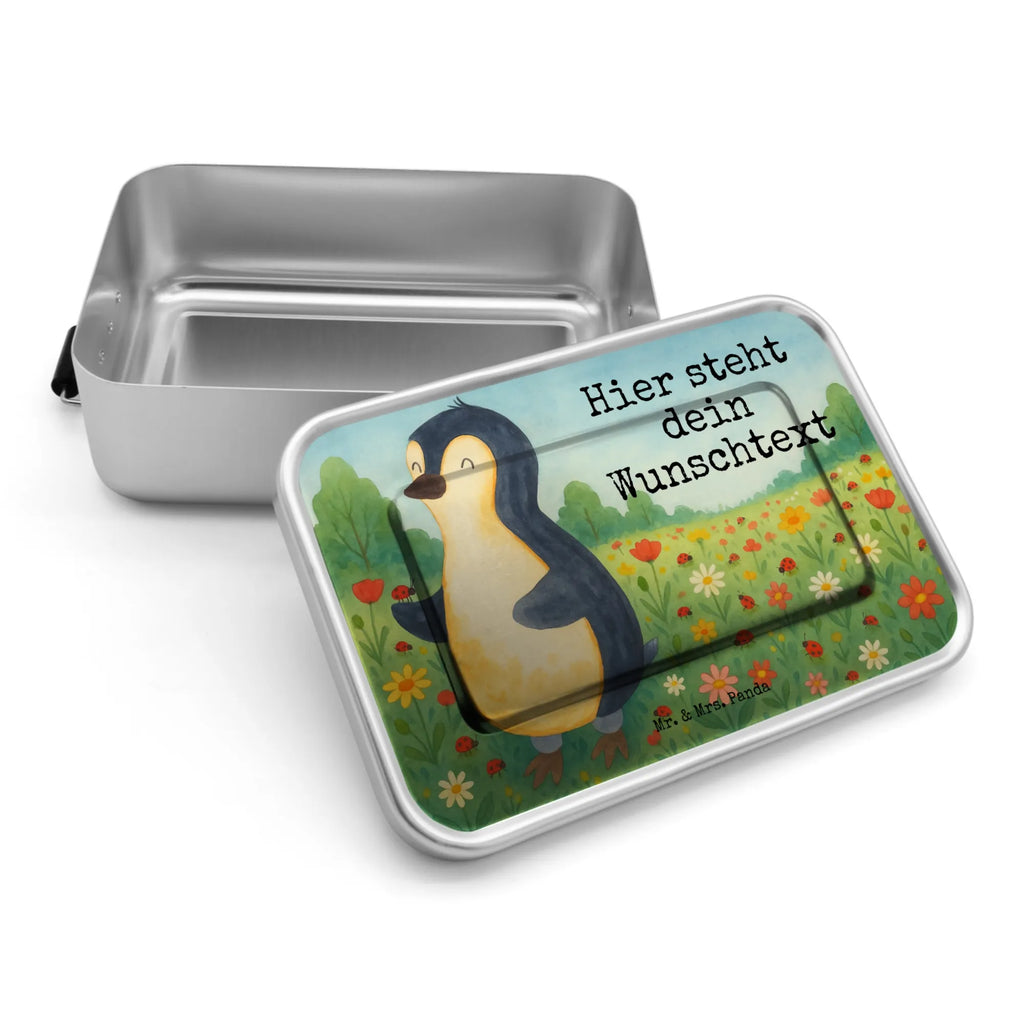 Personalisierte Metall Brotdose Pinguin Marienkäfer Design Brotbox mit Namen, Brotdose mit Namen, Uni, Schule, Brotdose, Kindergarten, Brotbox, Geschenk mit Namen, Pinguin, Wunder, Marienkäfer, Lebensfreude, Glück, Freude, Pinguine, Liebe