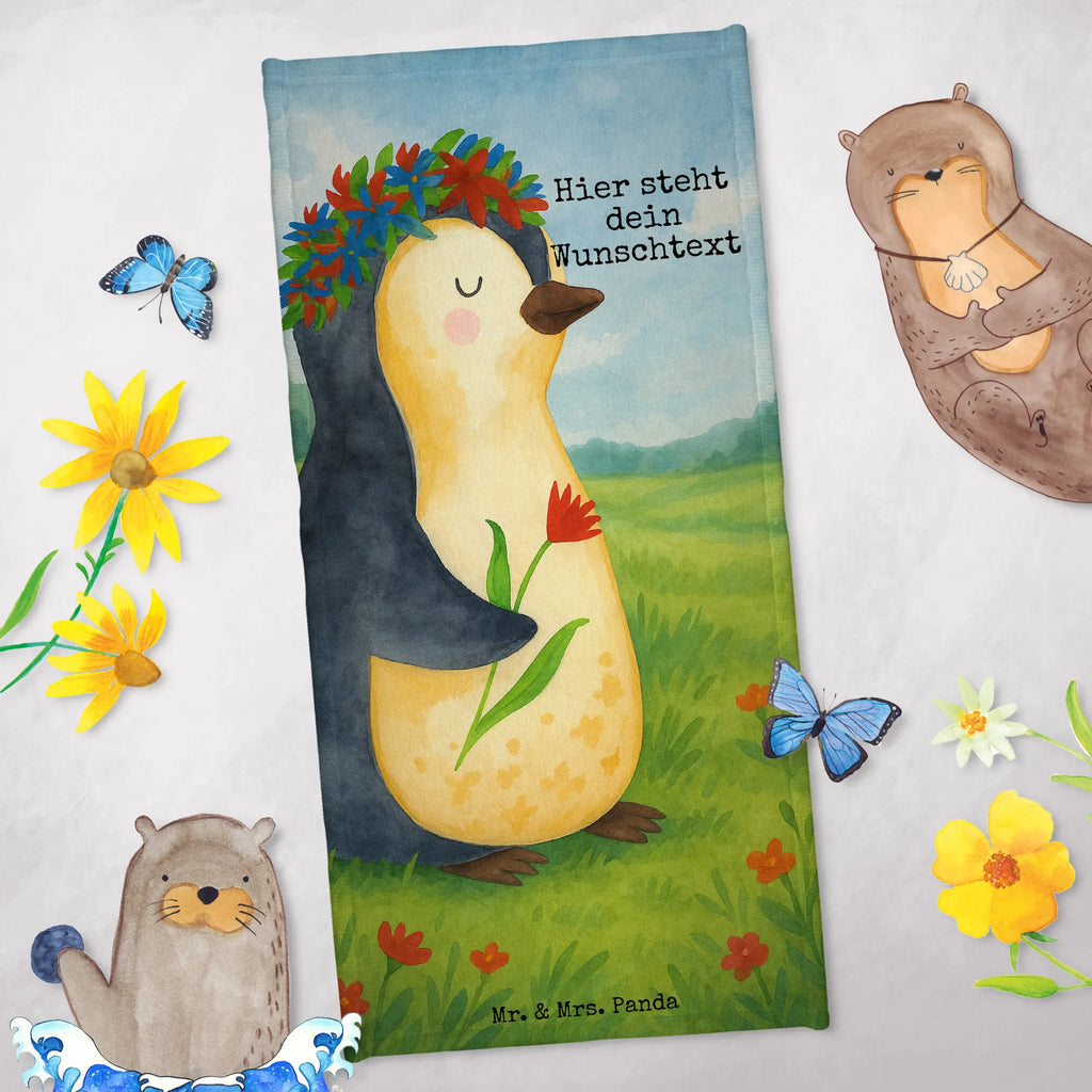 Personalized Bath Towel Penguin Flower Design Personalisiertes Badetuch, Personalisiertes Handtuch, Badetuch mit Namen, Duschtuch mit Namen, Saunatuch mit Namen, Kinder Handtuch mit Namen, Strandtuch mit Namen, Pinguin, Ziele, Leben, Lebenslust, Geschenkidee, Blumenkranz, Pinguine, Liebeskummer, Wünsche, Lebensziele, Motivation, Universum