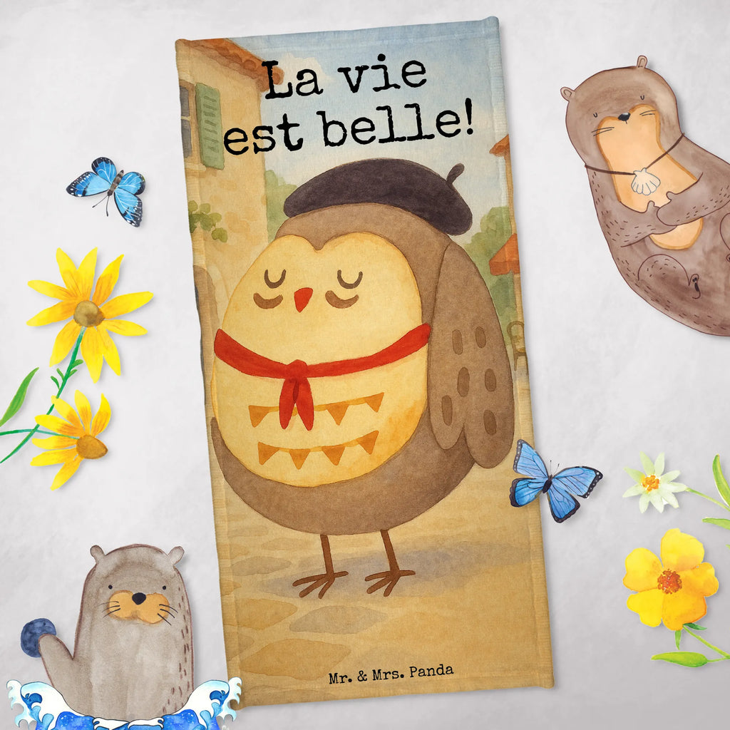 Badehandtuch Eule Frankreich Design Duschtuch, Badetuch, Strandtuch, Saunatuch, Kinder Handtuch, Eule, Eulen, Eule Deko, Owl, hibou, La vie est belle, das Leben ist schön, Spruch schön, Spruch Französisch, Frankreich