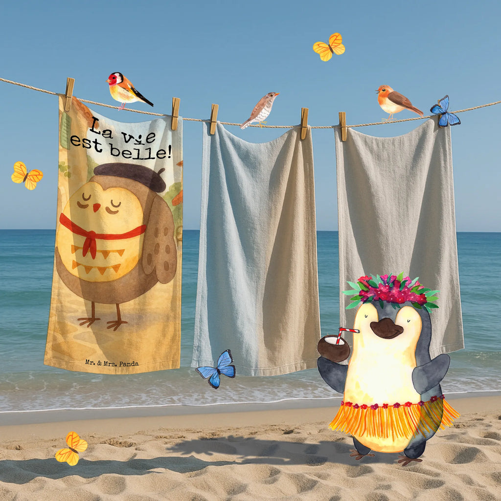 Badehandtuch Eule Frankreich Design Duschtuch, Badetuch, Strandtuch, Saunatuch, Kinder Handtuch, Eule, Eulen, Eule Deko, Owl, hibou, La vie est belle, das Leben ist schön, Spruch schön, Spruch Französisch, Frankreich