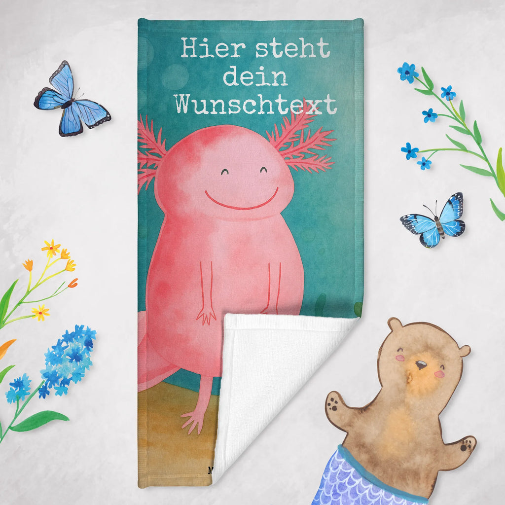 Personalized Bath Towel axolotl Happy Design Personalisiertes Badetuch, Kinder Handtuch mit Namen, Strandtuch mit Namen, Saunatuch mit Namen, Badetuch mit Namen, Duschtuch mit Namen, Personalisiertes Handtuch, Axolotl, Molch, gute Laune, Lurche, Schwanzlurch, Lurch, Axolot, Motivation