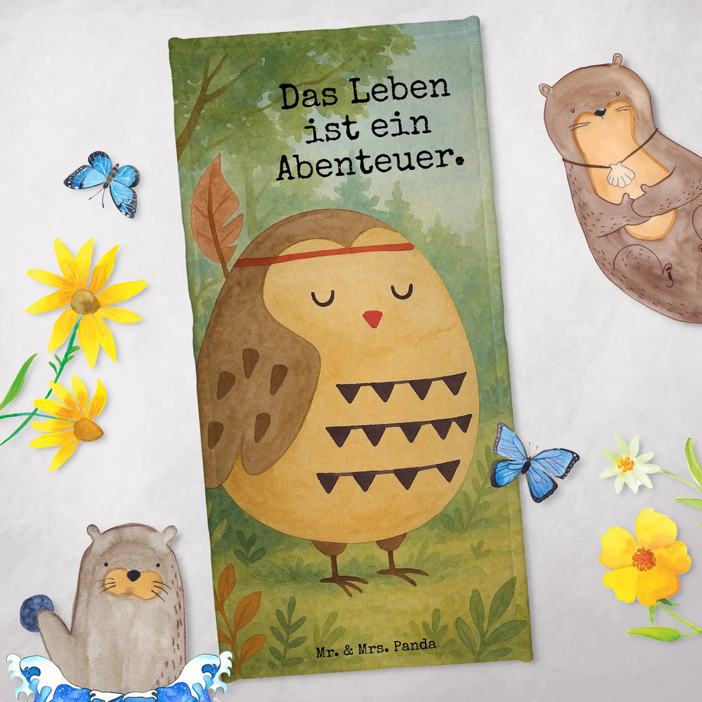 Badehandtuch Eule Federschmuck Design Duschtuch, Badetuch, Strandtuch, Saunatuch, Kinder Handtuch, Eule, Eule Deko, Owl, Das Leben ist ein Abenteuer, Reisespruch, Federschmuck, Dekoration